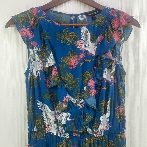 Express - Ruffle Short Romper with Bird and Floral Print Size XS - Picture 3 of 13